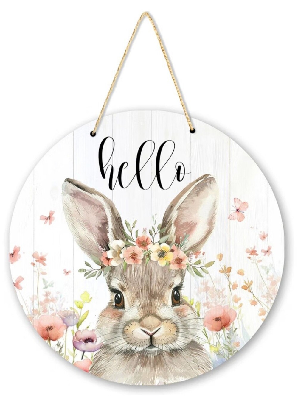 Bunny Round Wooden Hanging Sign